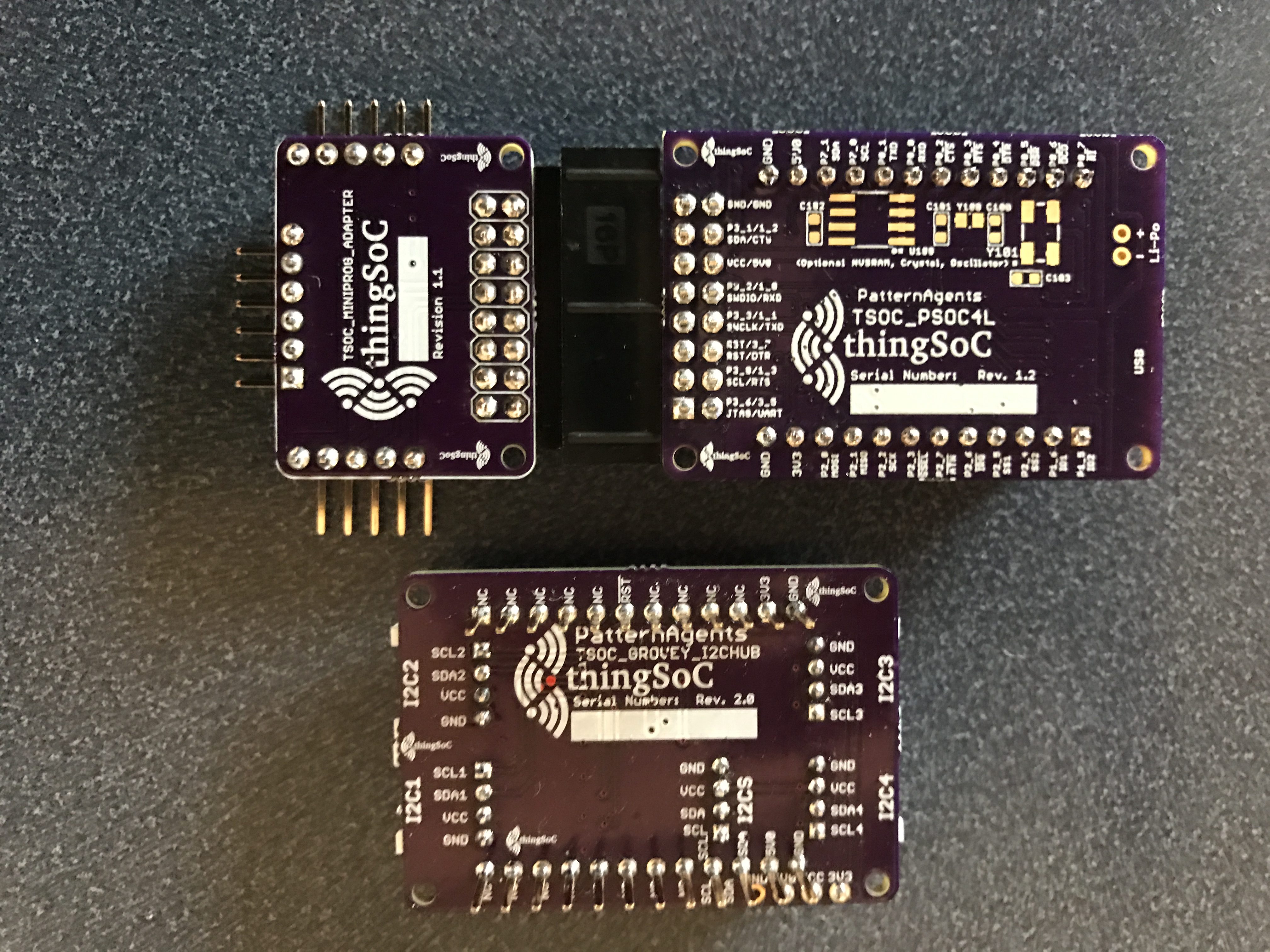 The backs of the ThingSoC PSoC4L