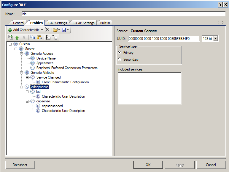 PSoC4 BLE Peripheral GATT Configuration