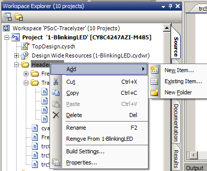 PSoC Creator Project Configuration - Add External Files