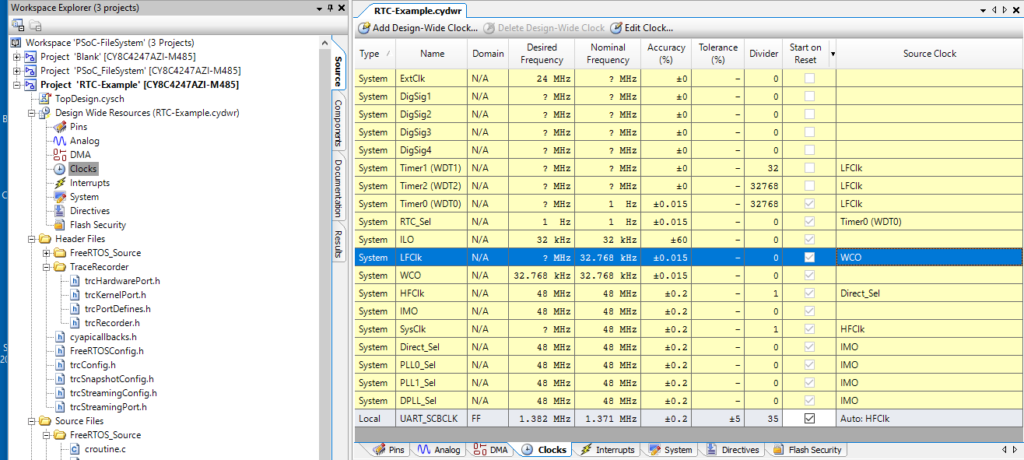 PSoC4200M Real Time Clock Configuration DWR