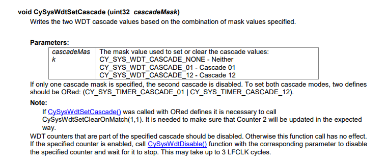 PSoC 4200M WDT - CySysWdtSetCascade